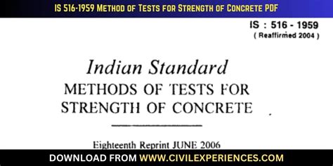 IS 516 (1959): Method of Tests for Strength of Concrete